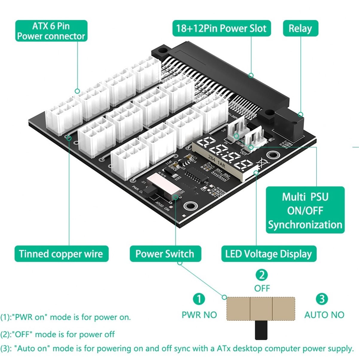 2400W Server Psu Breakout Board - M05K 12 포트 PCIe 6핀 커넥터